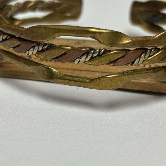 2 vintage mixed/married metals copper silver and brass cuff style bra… - Picture 8 of 13